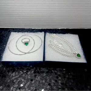 Set of Gold‎ Laminated white chain with charm arracadas. Ring